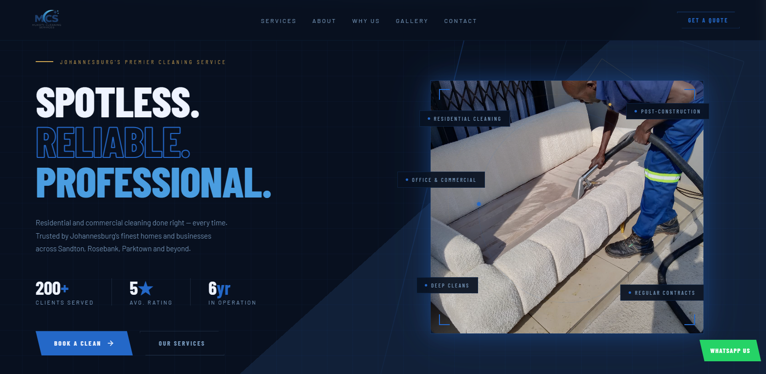 Mukoti Cleaning Services website hero section