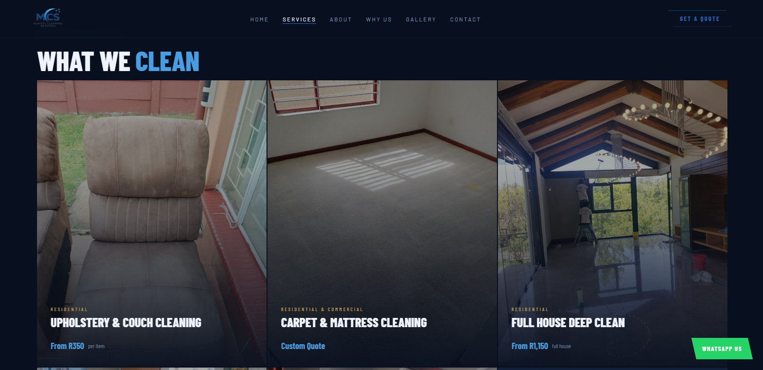 Mukoti Cleaning Services services page